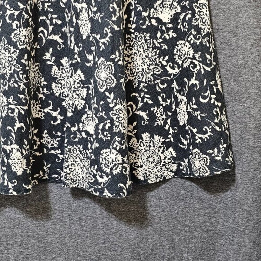 Gap Maxi Skirt Womens Size 0 100%‎ Linen Black White Floral Flare Flowy Side Zip - Picture 6 of 16